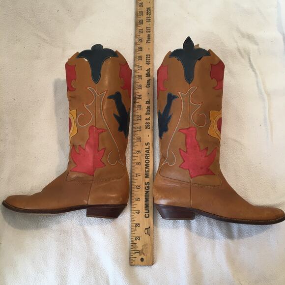 VTG 7 Abstrax Leather Western Boots 1980's Music Festival Season UNIQUE BOHO - Picture 5 of 9